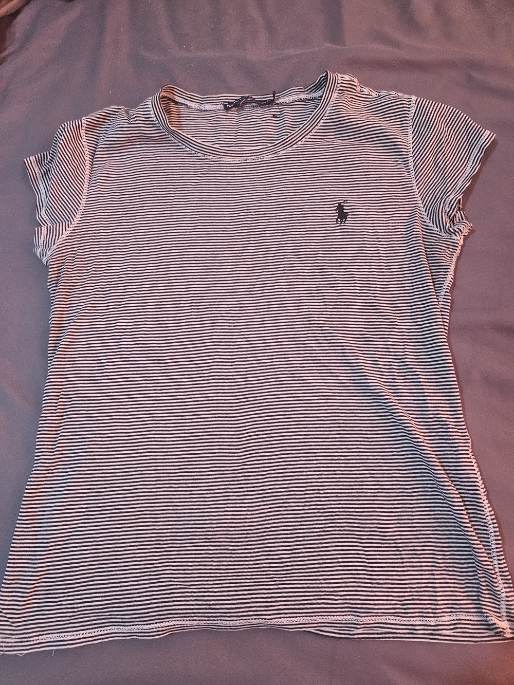 Ralph Lauren Navy and White Striped Crew Neck Short Sleeve Tee